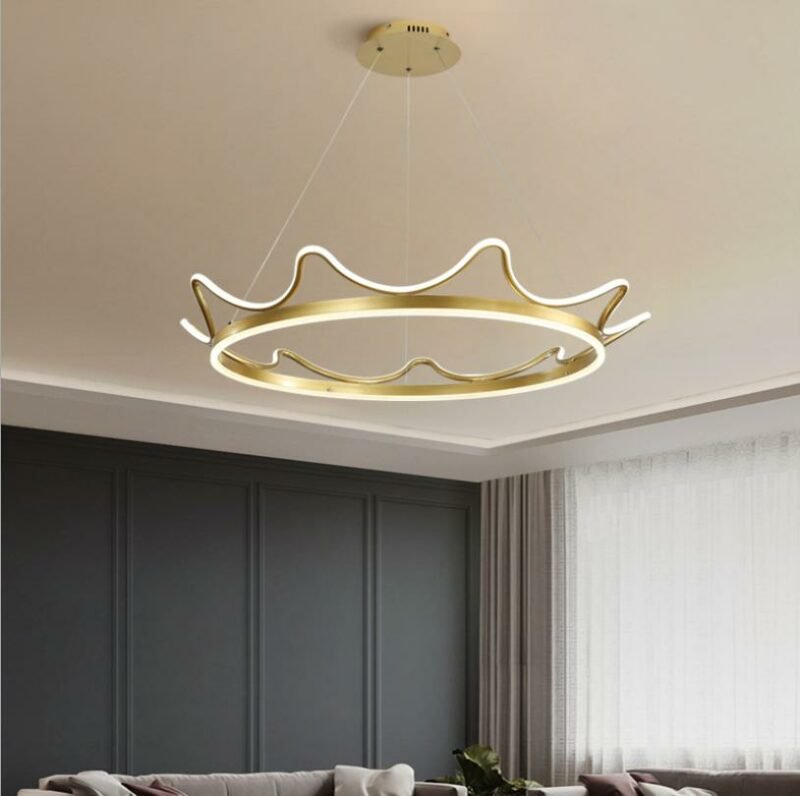 Nordic creative golden dining room chandelier light luxury LED bedroom study hanging light modern crown LED indoor  lighting fix 2