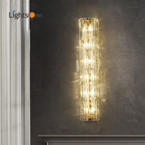 Copper long strip wall light bedroom bedside lamp living room background wall lamp crystal light luxury wall lamp 1