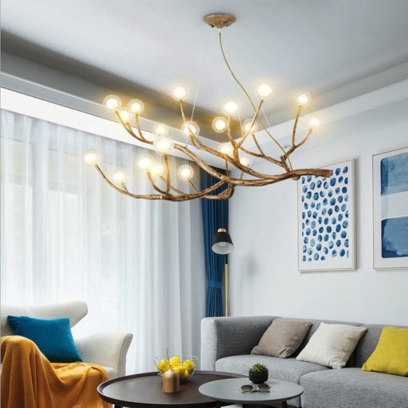 New Led Resin Tree Branch Pendant Chandelier Lighting For Dining Table Living Room Glass Bubble Home Decor Hanging Lamp Fixtures 2
