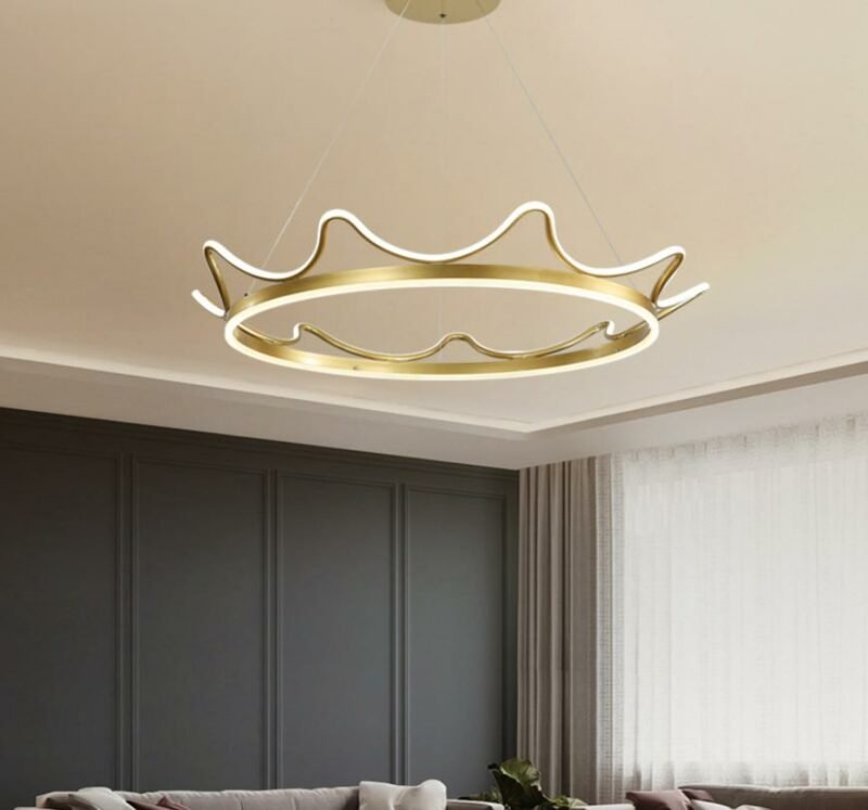 Nordic creative golden dining room chandelier light luxury LED bedroom study hanging light modern crown LED indoor  lighting fix 5
