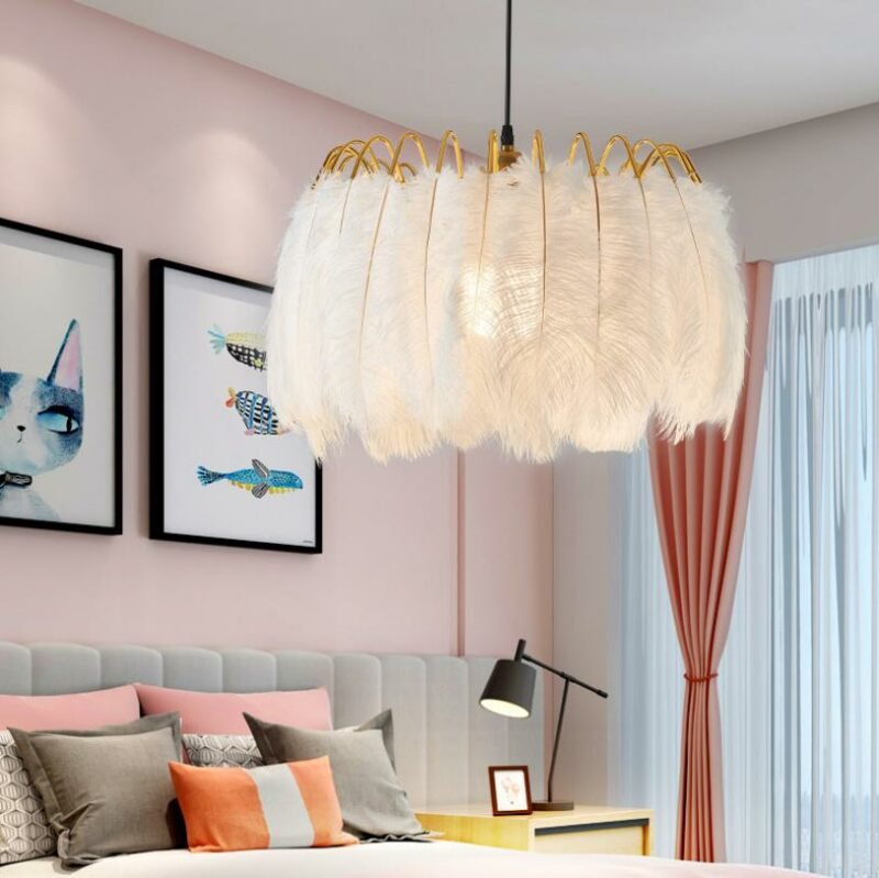 Nordic Feather  Pendant Light  bedroom hanging lamp modern warm romantic creative children's room indoor decor  lamps Fixture 1