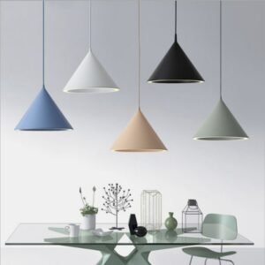 Nordic color pendant light minimalist design creative cone Annular Pendant Lamp for living room restaurant bathroom trumpet lamp 1