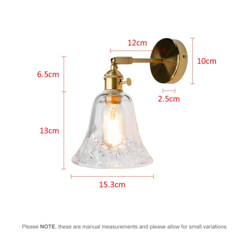 WADBTY Wall Sconce Light Led E27 Clean Glass Wall Light Switch Copper Wall Lamp Bedroom Suit For 90-260V 3