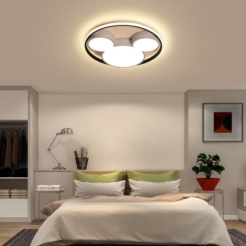 Modern Led Ceiling Light Fixtures Black/White Mickey Ceiling Lamps For Living Children's Room Bedroom 220v Dimmable Plafondlamp 4