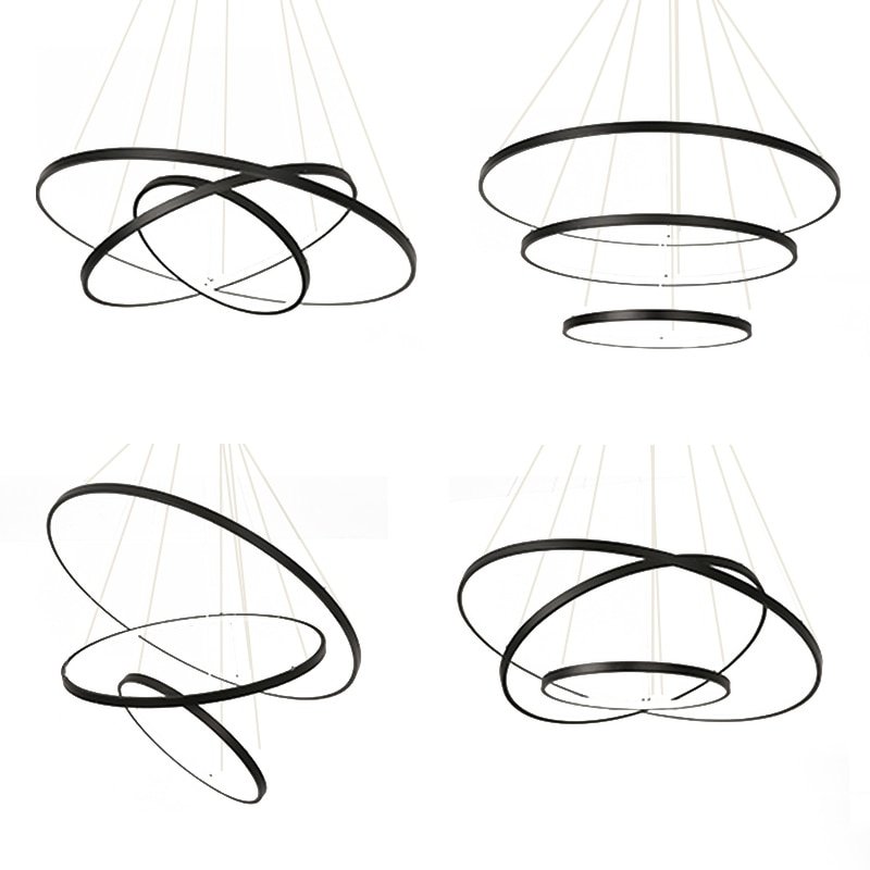 Modern Aluminum Circle Rings Chandelier LED White&Black&Gold Lustre For Living Dining Room Circular luminaria  Chandelier 2