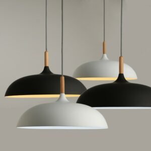 E27 Wooden and aluminum minimalist wind lampshade hanging pendant lamp living room bedroom study corridor small pendant lamp 1