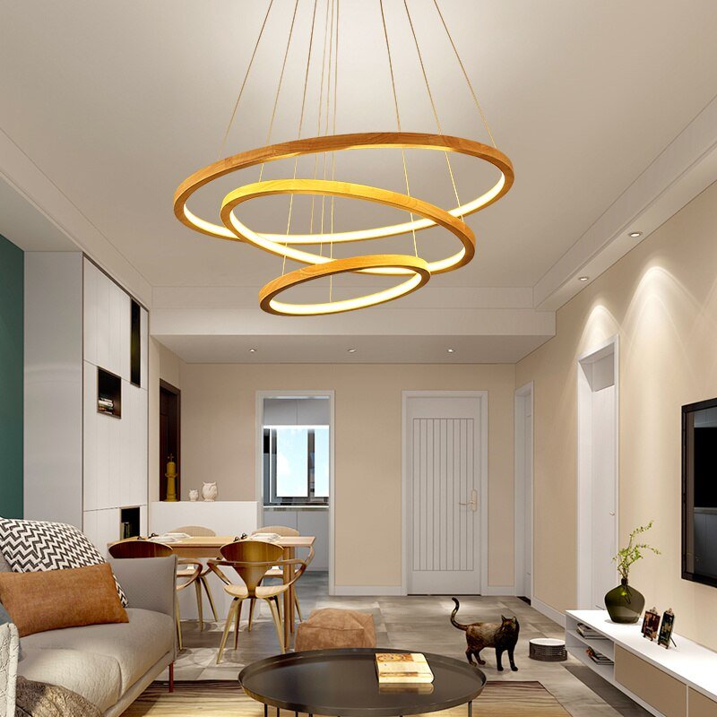 Ring Wood Led Chandeliers Modern Personality Pendant Lamps For Ceiling Villa Living Room Bedroom Dining Room Decoration Luminary 2