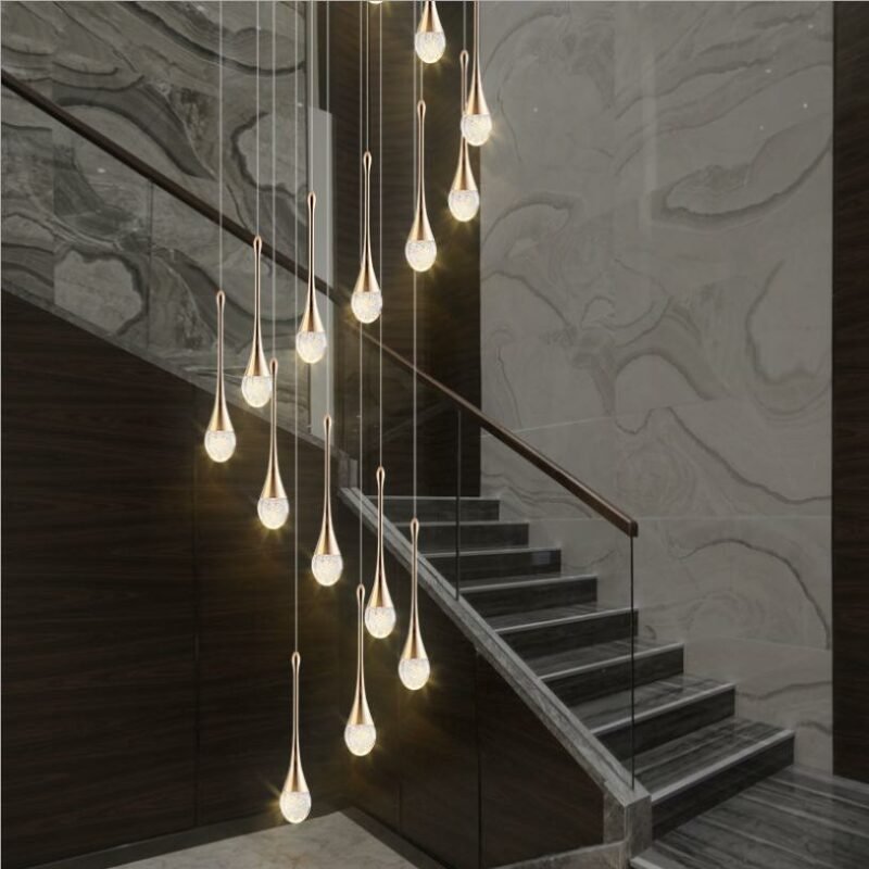 Modern Staircase Pendant Chandelier Light Luxury Creative Crystal Ceiling Hanging Lamp For Villa Rotating Stairwell Decor Light 1