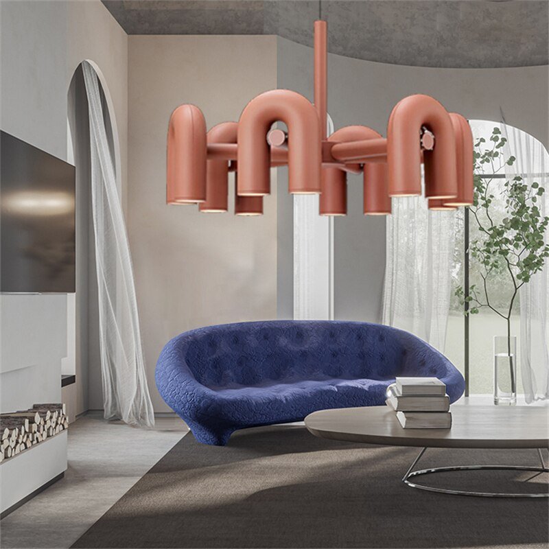Nordic U Shape Simple Design Pendant Lights LED GU10 Bulb Black Gray Orange Ceiling Chandelier Living Room Decorative Luminaire 2