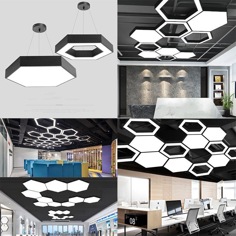 New Creative Hexagon Shape Chandelier Lighting LED Honeycomb Combination Office Internet Cafe Gym Industrial Style Indoor Lamp 2
