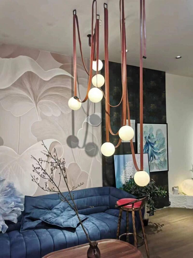 Modern Minimalist Duplex Floor Wabi Sabi Style Designer Villa Belt Living Room Dining Room Chandelier 3