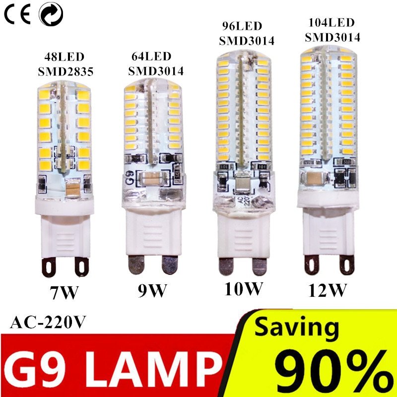 High quality Dimmable 10pcs AC220V G9 7W 9W 10W 12W 240V LED  Bulb SMD 2835 3014 LED g9 light Replace 30/40W halogen lamp light 2