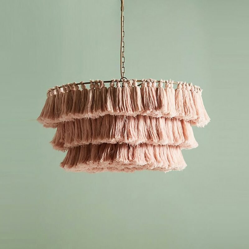 Bohemian chandelier designer decorative Cotton lampshade pink lamp for Office e27/LED art foyer kids room Fela Tassel Chandelier 2