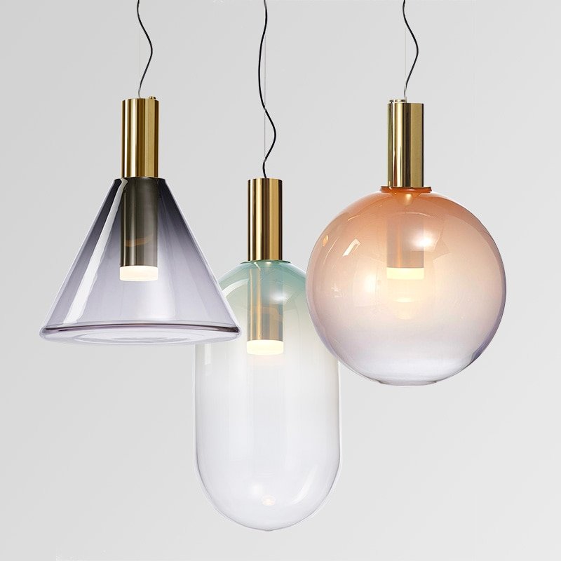 Nordic Coloured glass LED Pendant Lamp Designer Restaurant Bar Bedside Geometric Cone Glass Pendant light Indoor decorative lamp 1