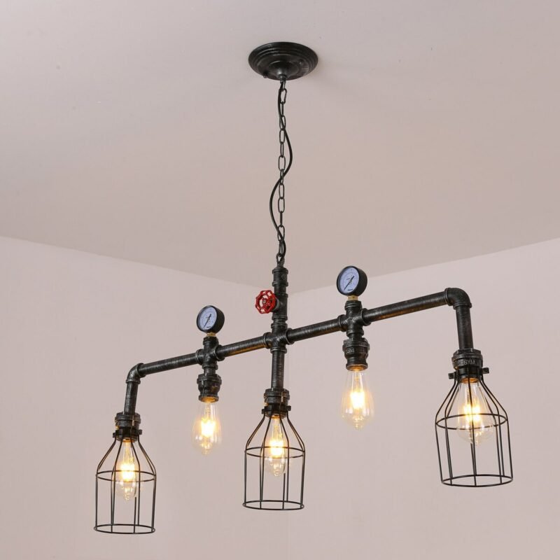Industrial Style Loft  Country Water Pipe Pendant Lighting Retro Creative Personality Restaurant Bar Table Iron Cage Lamp Lights 3