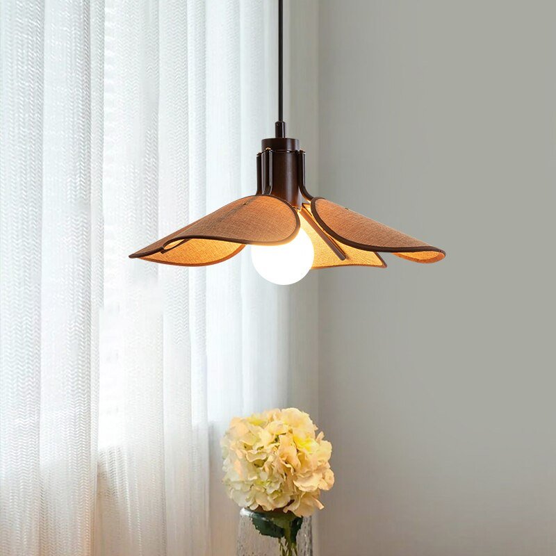 Vintage Fabric Woven Pendant Lamp Wabi-sabi Retro LED Hanglight Fixture for Kitchen Cafe Wood Linen Aesthetic Room Decorator 1