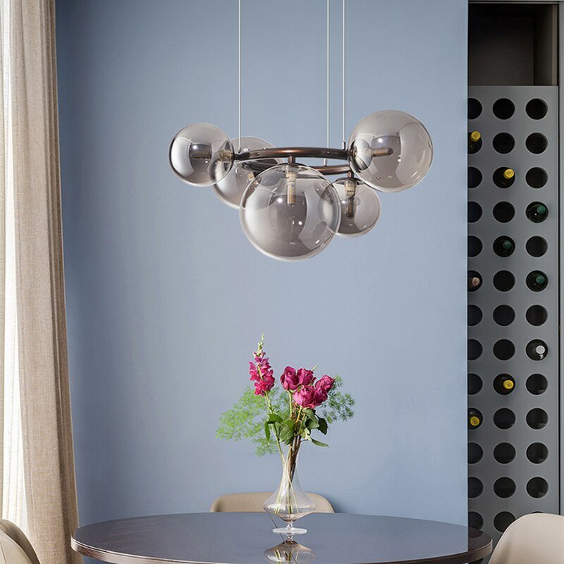 Modern Simple Led Bedroom Living Room Creative Sense Of Atmosphere Smoke Gray Glass Chandelier Study Household Nordic Chandelier 3