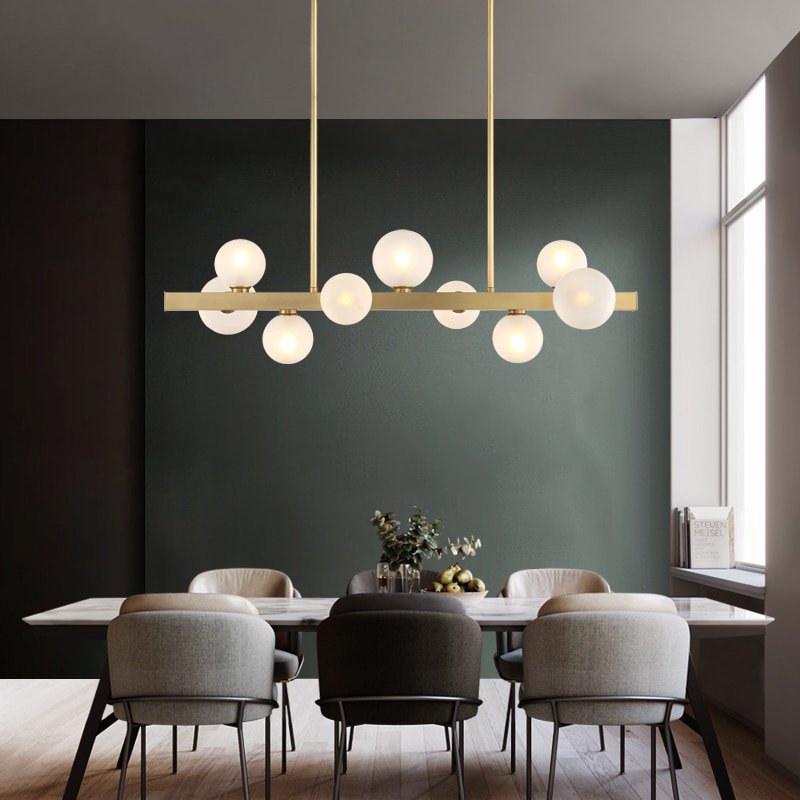 Modern minimalist copper restaurant chandelier light luxury creative magic bean lamp strip bar restaurant lamp 3