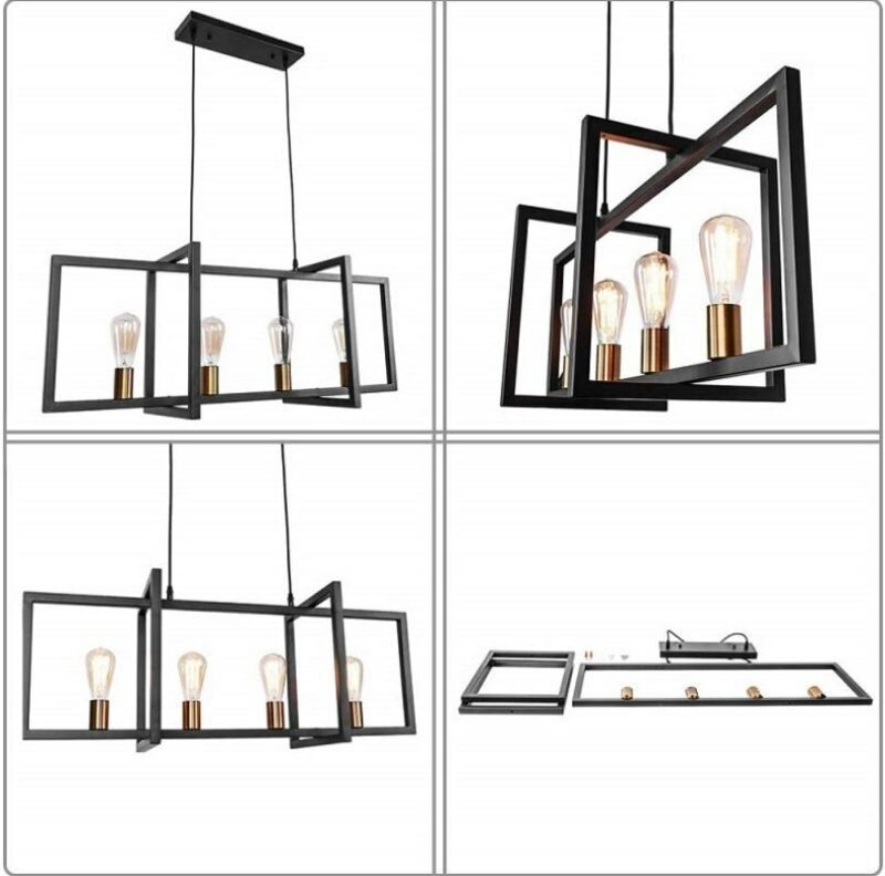 American Wrought Iron industrial wind 4 head chandelier Light For living room   Geometric hanging lamps light Fixtures 3