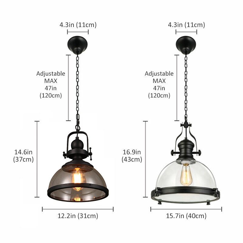 Iron LED Pendant Lights Loft Industrial Kitchen Hanging Lamp For Dining Room Decor Home Light Fixtures Glass Lampshade 5