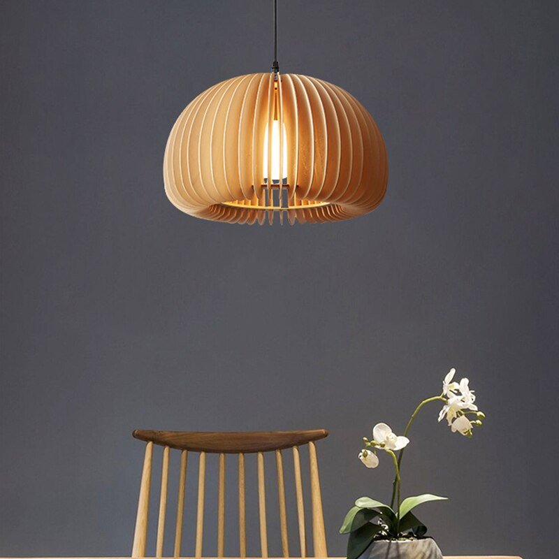Basswood Pendant Light Japanese Wooden Hanging Lamp For Ceiling Dining Room Bedroom Living Room Lighting Suspension Luminaire 2
