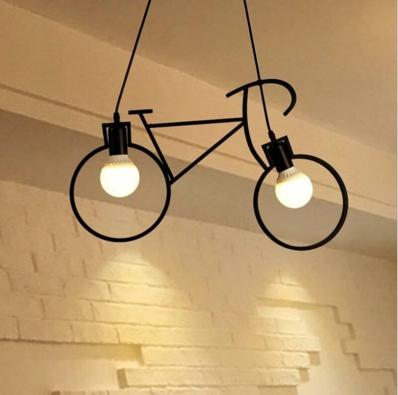Nordic creative bicycle Pendant Light For Living Room Lighting   Black Wrought iron Hanglamp For  children bedroom light 3