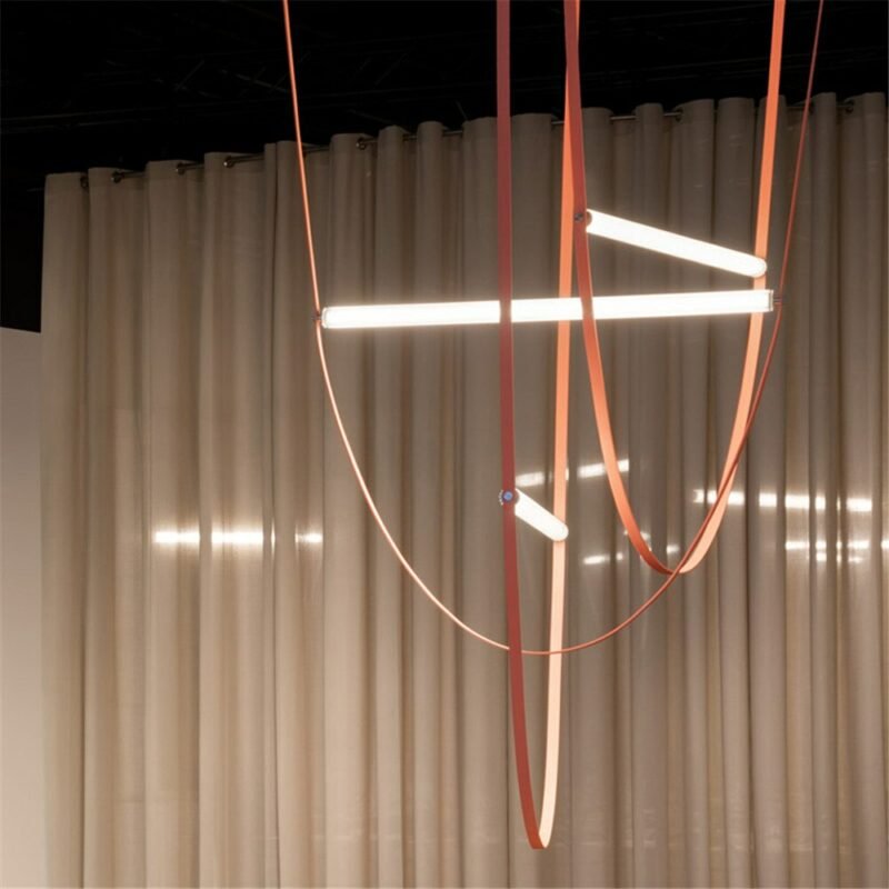 Italy scandinavian pendant light leather lamp Wireline Suspension postmodern designer restaurant staircase art pendant light 2